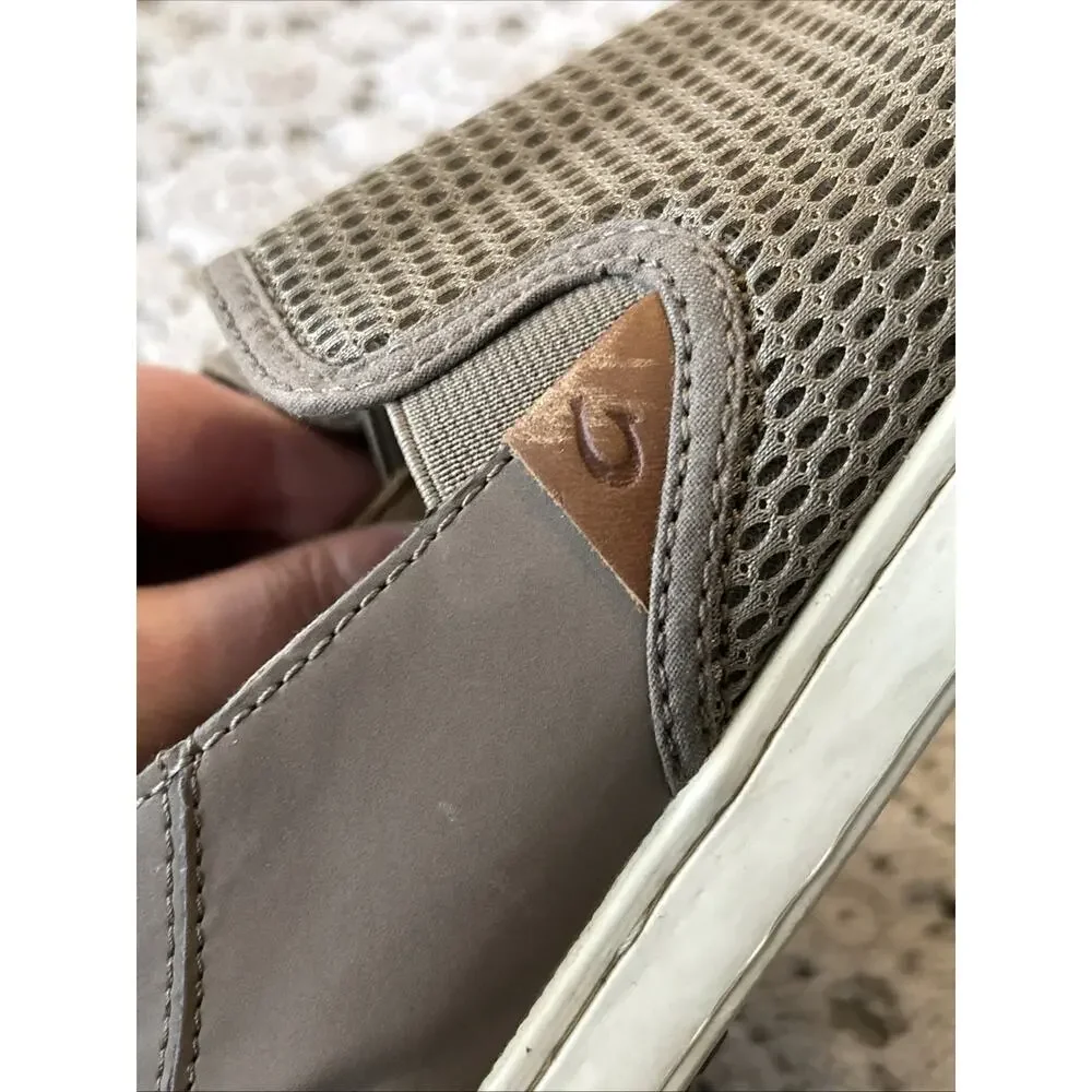 OluKai Women's Taupe Mesh Slip-On Flats